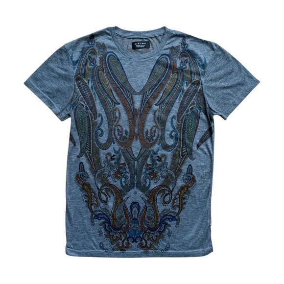 Zara Man Slim-Fit Printed T-Shirt | Small | Gray - Picture 1 of 8